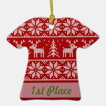 1st Place Ugly Sweater Party Contest Winner Ceramic Ornament by SunflowerDesigns at Zazzle