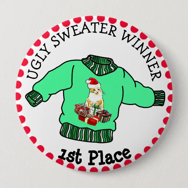 1st Place Ugly Sweater Winner Christmas Contest Pinback Button | Zazzle