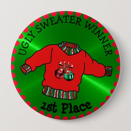 1st Place Ugly Sweater Winner Christmas Gold Medal Button | Zazzle.com