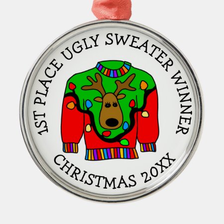 1st Place Winner Ugly Sweater Contest Medal Metal Ornament