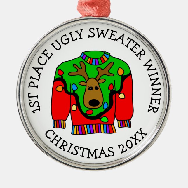 1st Place Winner Ugly Sweater Contest Medal Metal Ornament (Front)
