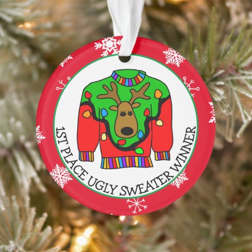 1st Place Winner Ugly Sweater Contest Medal    Ornament