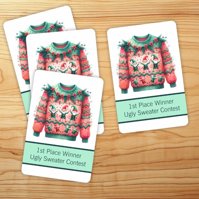 1st Place Winner Ugly Sweater Contest Pink Green Poker Cards (Creator Uploaded)