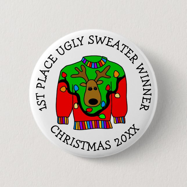 1st Place Winner Ugly Sweater Contest Prize   Button (Front)
