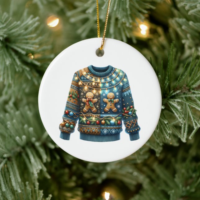 1st Place Winner Ugly Sweater Contest Tree Lights Ceramic Ornament (Tree)