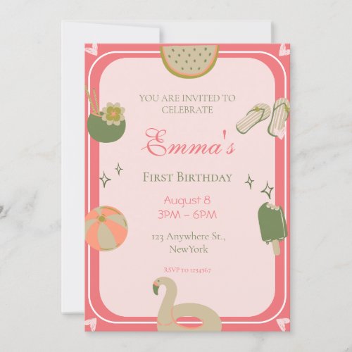 1st Pool Party birthday invitations photo