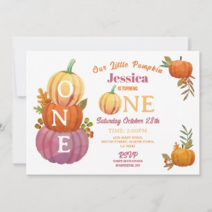 1st Pumpkin Birthday Harvest Party Pink Girls  Invitation