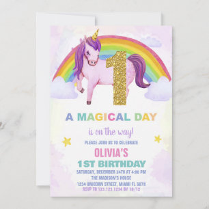 1st Rainbow Unicorn Birthday Invitations Cloud