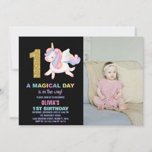 1st Rainbow Unicorn Birthday Invitations photo