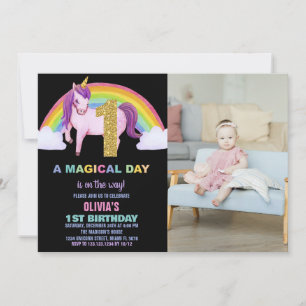 1st Rainbow Unicorn Birthday Invitations photo