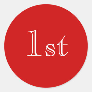 1st. Red and White. Nice simple design. Custom Classic Round Sticker