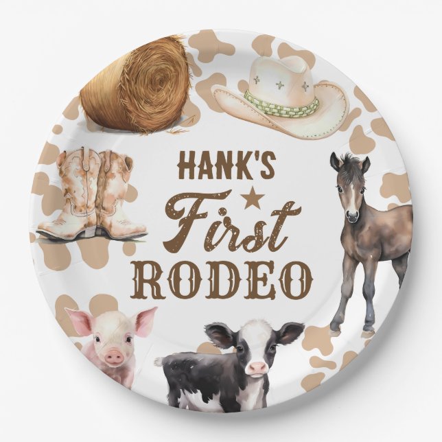 1st Rodeo Birthday Boy Western Paper Plates (Front)