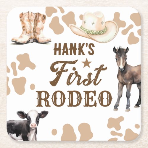 1st Rodeo Birthday Boy Western Square Paper Coaster