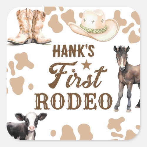 1st Rodeo Birthday Boy Western Square Sticker