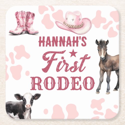 1st Rodeo Birthday Pink Paper Coaster