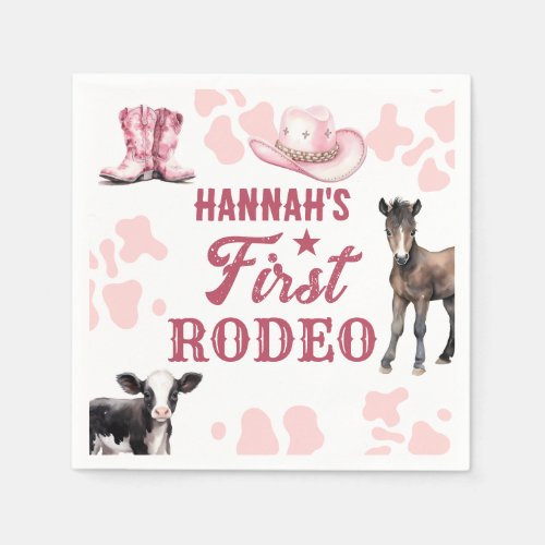 1st Rodeo Birthday Pink Western Paper Napkin