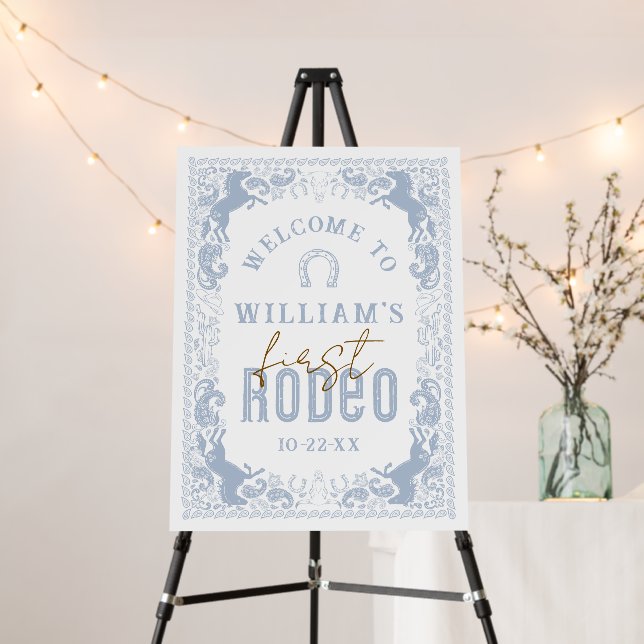 1st Rodeo Birthday Welcome Sign – Light Blue Weste (In Situ (Stand))