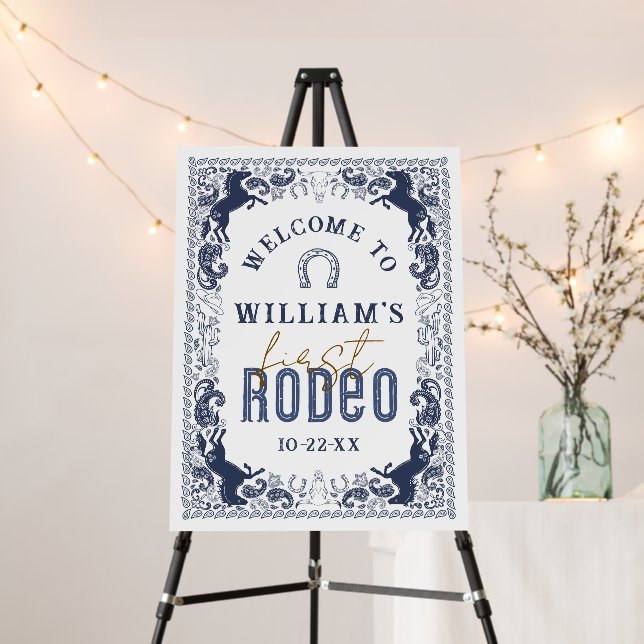 1st Rodeo Birthday Welcome Sign – Navy Blue Wester (In Situ (Stand))