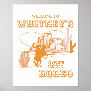 1st Rodeo, First Rodeo Birthday, Cowgirl Birthday Poster