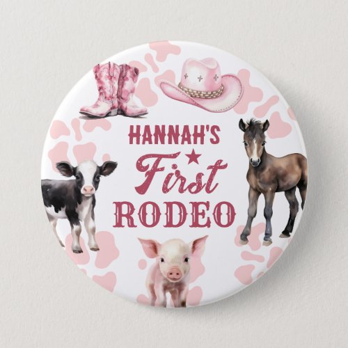 1st Rodeo Pink Birthday Button