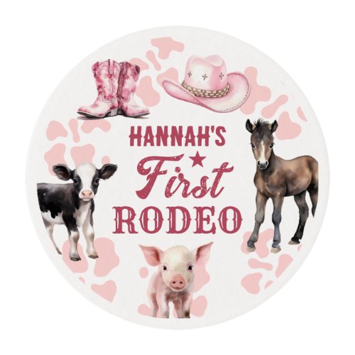 1st Rodeo Pink Birthday  Edible Frosting Rounds