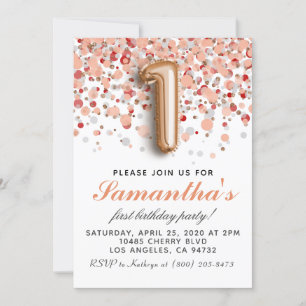 1st Rose Gold Birthday Invitation