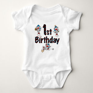 1st Sock Monkey Baseball Birthday Baby Bodysuit