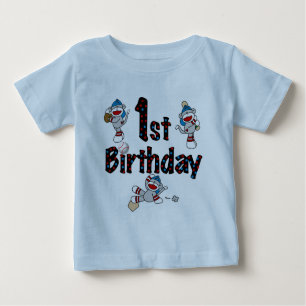 1st Sock Monkey Baseball Birthday Baby T-Shirt