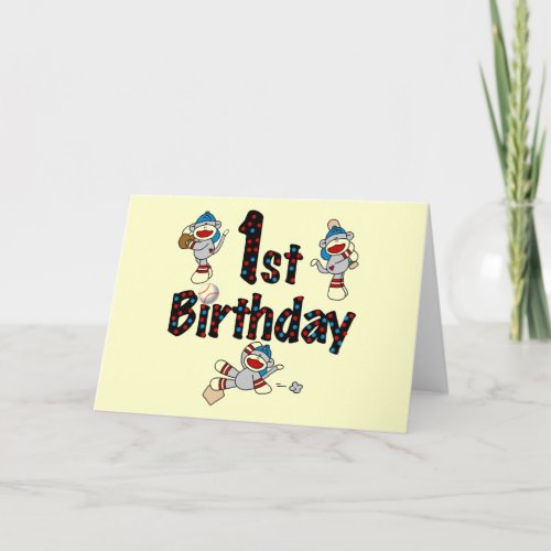 1st Sock Monkey Baseball Birthday Card