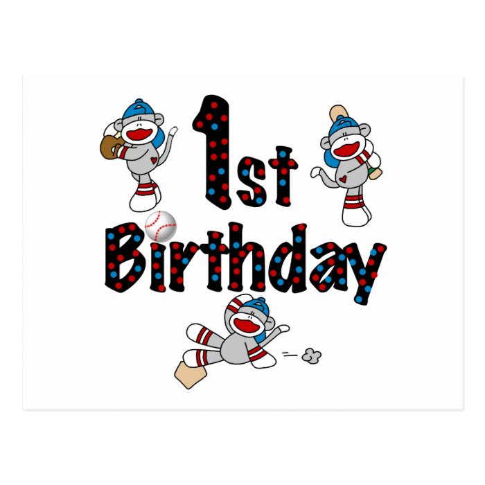1st Sock Monkey Baseball Birthday Post Card
