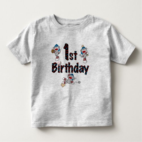 1st Sock Monkey Baseball Birthday Toddler T_shirt