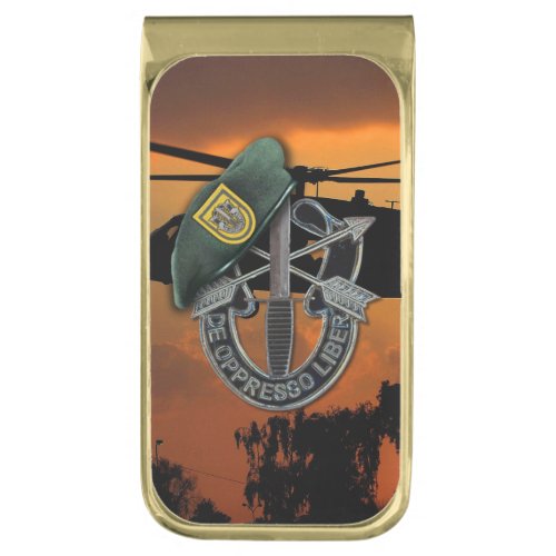 1st Special forces Green Berets SF SFG Veterans Gold Finish Money Clip