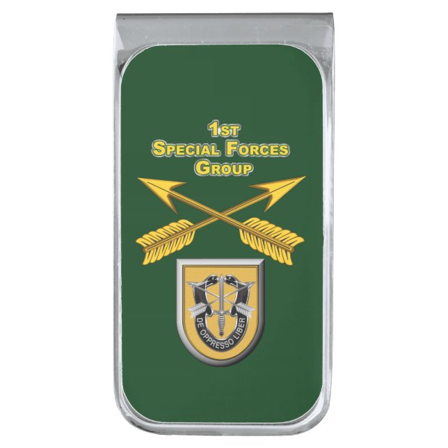 1st Special Forces Group Airborne   Silver Finish Money Clip (Front Vertical)