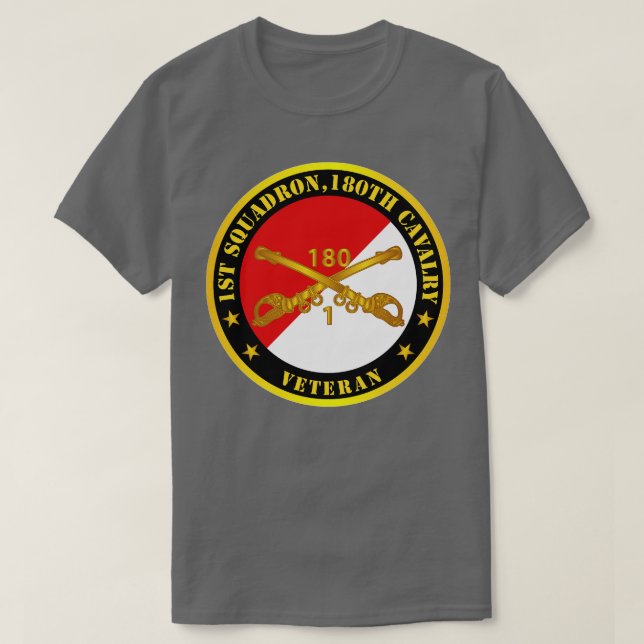 1st Squadron 180th Cavalry Branch Veteran Red Whit T-Shirt (Design Front)
