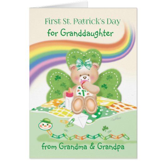 1st St Patrick's Day, Granddaughter, Cute Teddy Cards (Front)