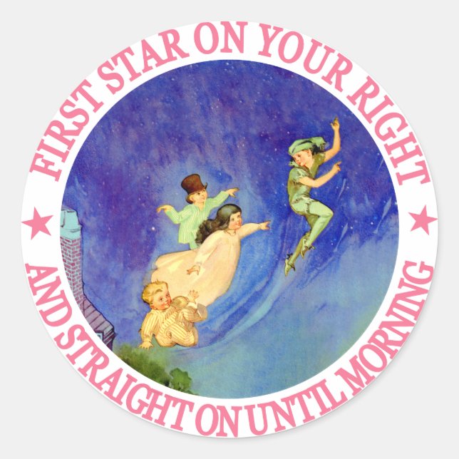 1ST STAR ON YOUR RIGHT, STRAIGHT ON UNTIL MORNING CLASSIC ROUND STICKER (Front)