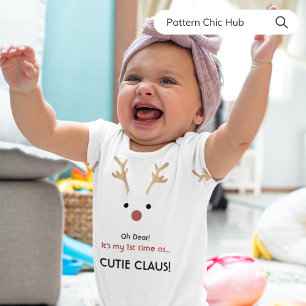 1st Time Baby Cutie Claus White Family Christmas  Bodysuit