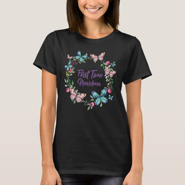 1st Time Grandma New Grandmother Cute Butterfly Wa T-Shirt (Front)