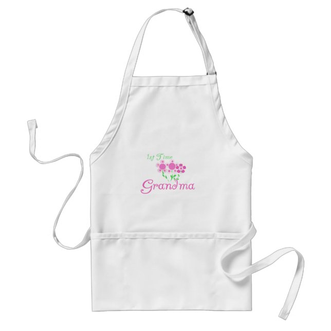 1st  Time Grandma-Pink Flowers Adult Apron (Front)