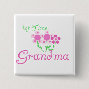 1st Time Grandma-Pink Flowers Button