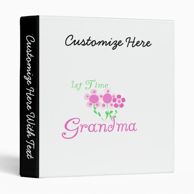 1st Time Grandma Pink Flowers Gifts 3 Ring Binder (Front/Spine)