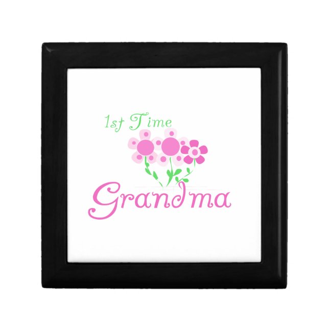 1st Time Grandma Pink Flowers Gifts Keepsake Box (Front)