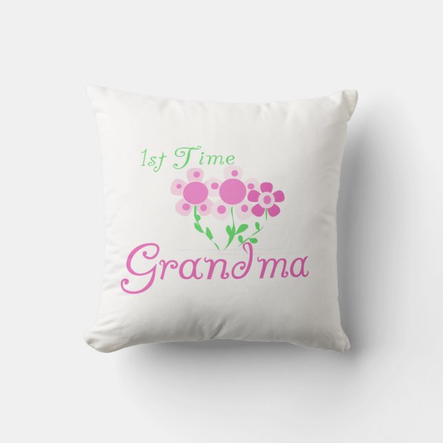 1st Time Grandma Pink Flowers Gifts Throw Pillow (Front)
