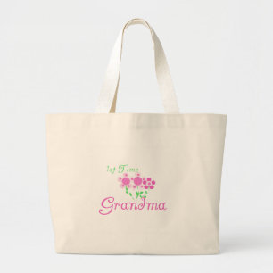 1st Time Grandma-Pink Flowers Large Tote Bag