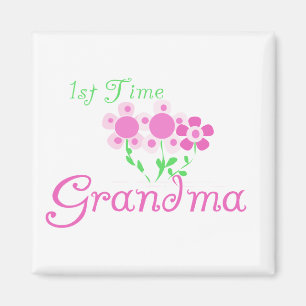 1st Time Grandma-Pink Flowers Magnet
