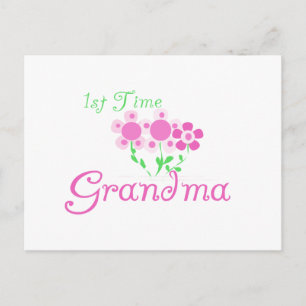 1st Time Grandma-Pink Flowers Postcard