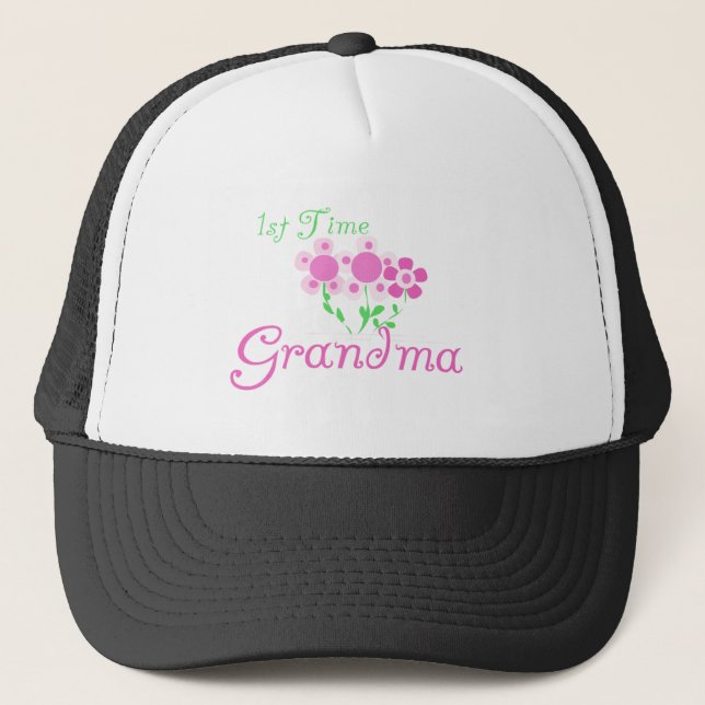 1st  Time Grandma-Pink Flowers Trucker Hat (Front)