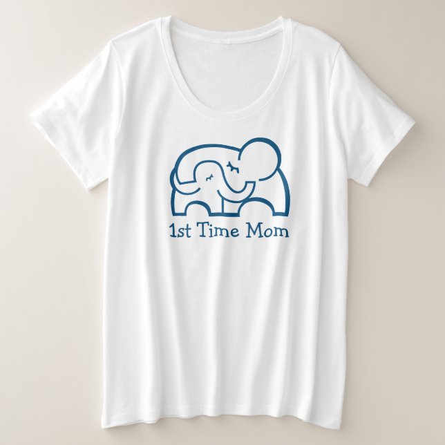 1st time mom elephant hug maternity blue t-shirt (Design Front)