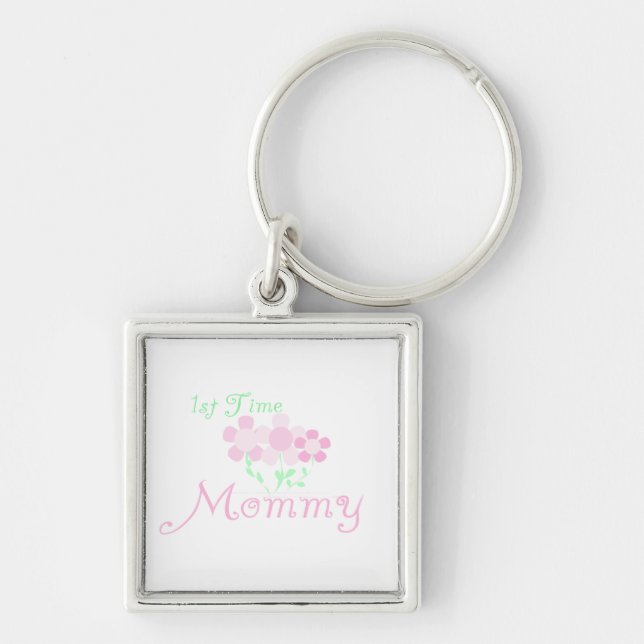 1st Time Mommy Pink Flowers Gifts Keychain (Front)