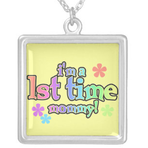 1st Time Mommy Rainbow Text Gifts Silver Plated Necklace